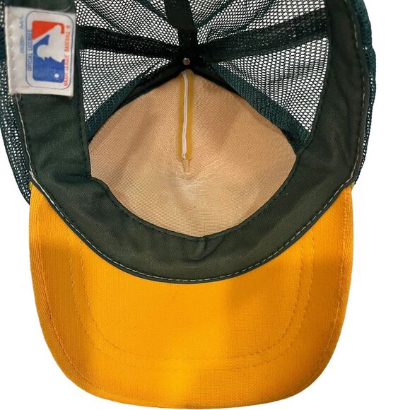 Oakland Athletics Vintage 80s Split Bar Adjustable Strapback Trucker Cap Hat - Picture 3 of 4